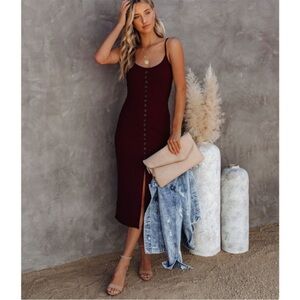 Vici Button Black Midi Dress